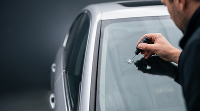 Applying MAISANO GlassFix resin to a stone chip on a car windshield